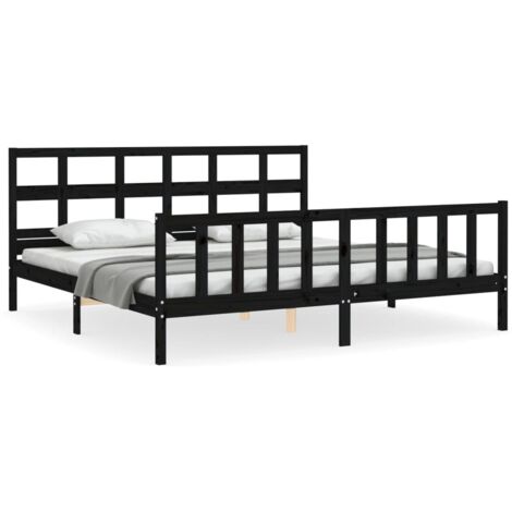 Lit adulte avec tête de lit， Lit double Cadre de lit noir 200x200 cm bois massif MEMV124071 MaisonChic (1/5)