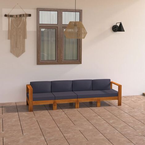 Canapé de jardin à 4 places, Canapé d'extérieur, Banc de jardin et coussins gris foncé Acacia massif MJU6564 (1/5)