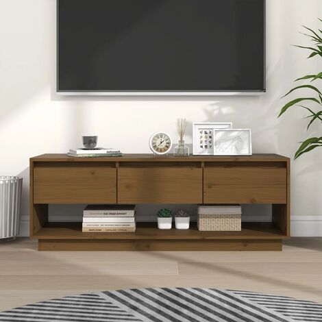 Meuble TV, Banc TV, Support pour Téléviseur, Meuble de Salon Marron miel 110,5x34x40 cm Bois de pin massif YHJ44756 (1/5)