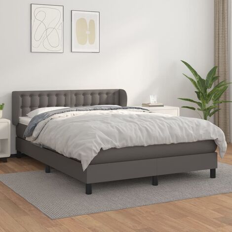 Lit adulte,Lit avec Sommier et Matelas confortable pour Chambre,Ensemble Lit à sommier tapissier Gris 140x190 cm Similicuir -BVN78740 (1/5)