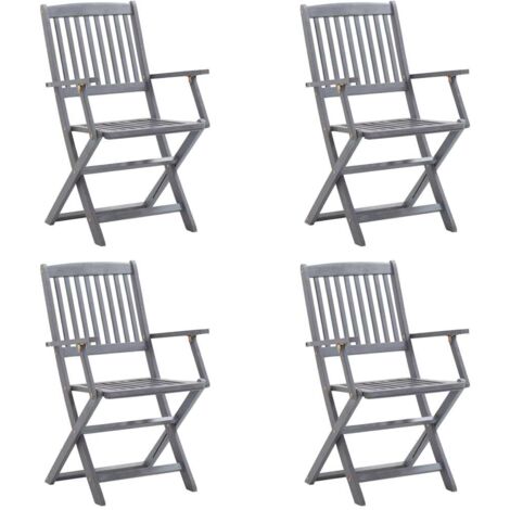 4 pcs Chaises pliables d'extérieur, Chaises de jardin à dîner, Fauteuils de jardin avec coussins Bois d'acacia BGT34865 (1/5)