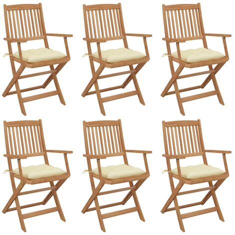 6 pcs Chaises pliables de jardin, Chaises de jardin à dîner, Fauteuils de jardin avec coussins Bois d'acacia BGT98480 (1/5)