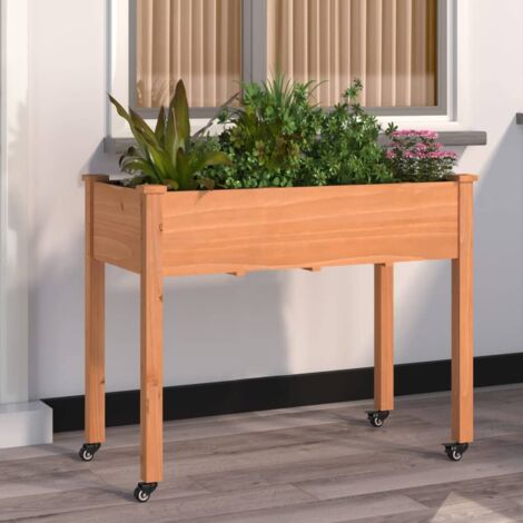 Jardinière sur roues avec doublure Bac à fleurs Pot de fleurs brun 118x59x80 cm bois sapin BVDXN512262 MaisonChic (1/5)