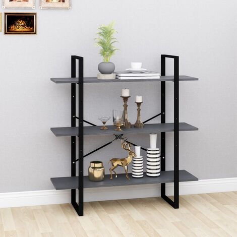 Bibliothèque,Étagère à 3 niveaux de Rangement Ouvert,Étagère livres Gris 100x30x105 cm Bois de pin massif - DH61660 (1/5)