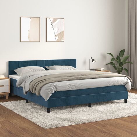 Ensemble Lit Adulte avec Sommier et Matelas confortable,Lit à sommier tapissier et matelas Bleu foncé 180x200cm Velours -BVN26791 (1/5)