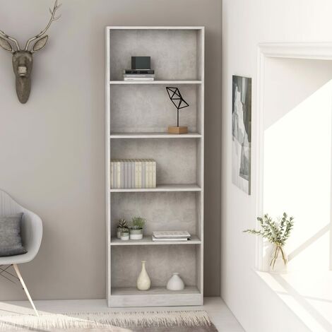 Bibliothèque,Étagère à 5 niveaux de Rangement Ouvert,Étagère livres Gris béton 60x24x175 cm Aggloméré - DH42148 (1/5)