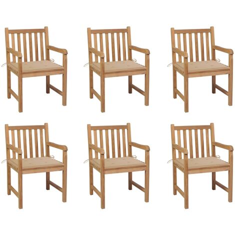 Chaises/Fauteuils de jardin 6 pcs avec coussins beige Bois de teck massif -TF92509 (1/5)