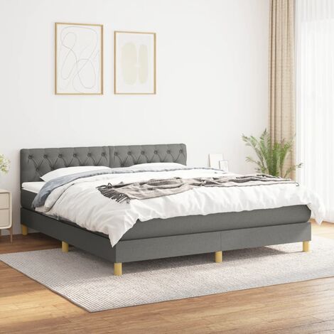 Lit Adulte Sommier et Matelas,Lit à sommier tapissier avec matelas Gris foncé 160x200cm Tissu -BVN39166 (1/5)