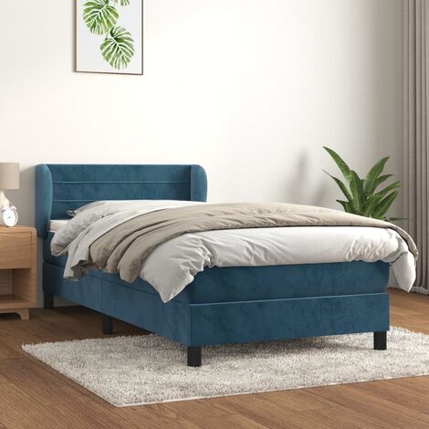 Lit à sommier tapissier et matelas - Lit Adulte - Meuble de Chambre à Coucher - Bleu foncé 80x200 cm Velours XEJZT542423 (1/5)