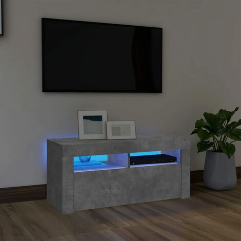 Meuble TV avec lumières LED, Banc TV, Support de Télévision, Meuble TV de salon gris béton 90x35x40 cm YHJ87288 (1/5)