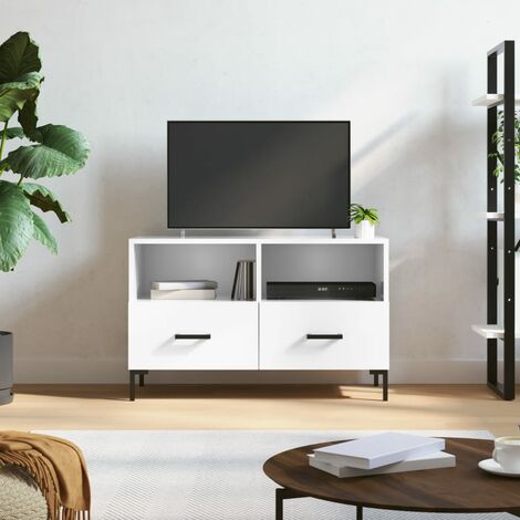 Meuble TV,Banc TV Blanc brillant 80x36x50 cm Bois d'ingénierie -BV48098 (1/5)