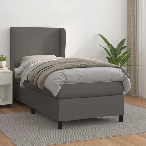 Lit adulte,Lit avec Sommier et Matelas confortable pour Chambre,Ensemble Lit à sommier tapissier Gris 90x190 cm Similicuir -BVN12016 (1/5)