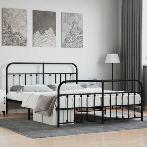 Lit adulte avec tête de lit pour Couchage,Cadre de lit métal/pied de lit noir 183x213 cm -BV43657 (1/5)