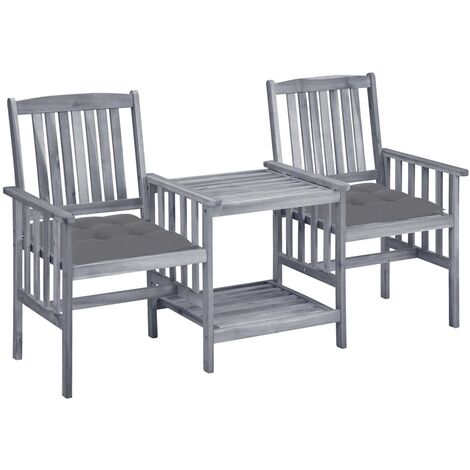 Chaises de jardin avec table à thé et coussins, Fauteuils Extérieur, Sièges confortable Acacia solide BGT80106 (1/5)