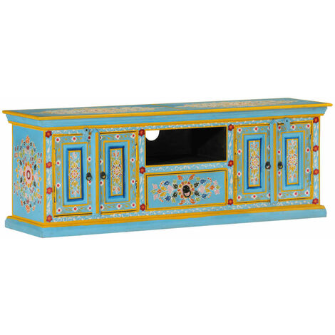 Meuble TV,Banc TV bleu 110x30x40 cm bois massif de manguier -BV82867 (1/5)
