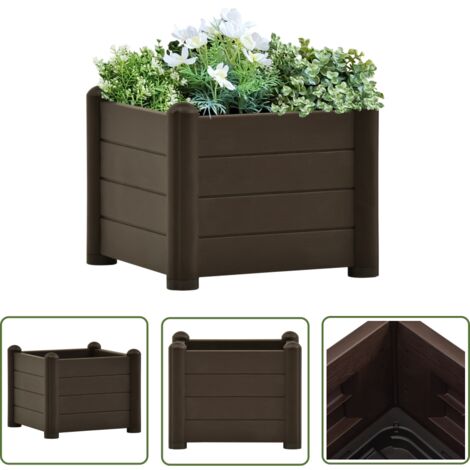 The Living Store Lit surélevé de jardin PP Moka 43x43x35 cm - Jardiniere Exterieur - Pot Plante Extérieur - Bac Plante - Fleurissement Extérieur - Décoration Jardin (1/5)