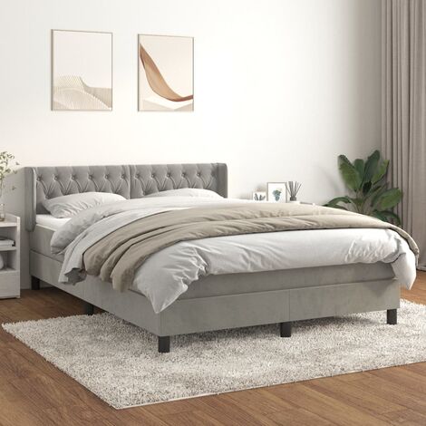 Ensemble Lit Adulte avec Sommier et Matelas confortable,Lit à sommier tapissier et matelas Gris clair 140x190cm Velours -BVN83893 (1/5)