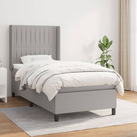 Lit Adulte Sommier et Matelas,Lit à sommier tapissier avec matelas Gris clair 90x200 cm Tissu -BVN36574 (1/5)