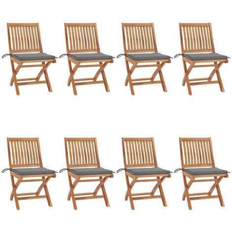 Lot de 8 Chaises pliables de jardin avec coussins,Fauteuils d'extérieur Teck solide -TF85770 (1/5)