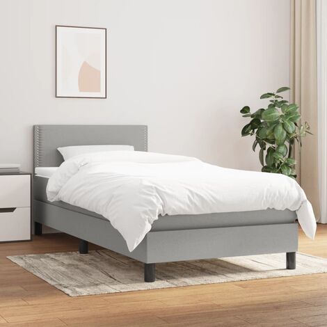 Lit Adulte Confortable - Lit à sommier tapissier avec matelas pour Chambre Gris clair 90x200 cm Tissu BV59524 (1/5)