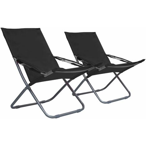 2 pcs Chaises pliables de plage, Fauteuils de relaxation Tissu Noir BGT30522 (1/5)
