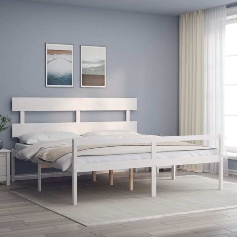 Lit adulte, Cadre de lit avec tête de lit, Structure de lit blanc Super King bois massif CDE86016 (1/5)