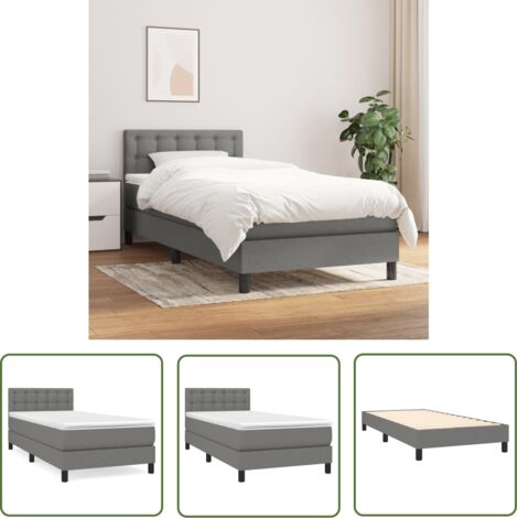 The Living Store Sommier à lattes de lit avec matelas Gris foncé 100x200cm Tissu - Lit Plateforme - Lit Double - Literie - Matelas À Ressorts Ensachés - Têtière Ajustable (1/5)