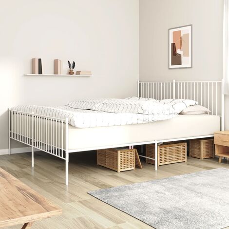 Lit Adulte avec tête de lit magnifique - Cadre de lit métal pour Chambre,Matériau durable/pied de lit blanc 193x203cm -25642 (1/5)