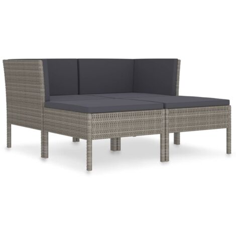Salon de jardin 4 pcs avec coussins résine tressée gris (1/5)