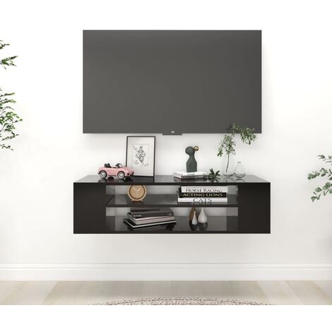 Meuble TV à suspendu Banc TV suspendu de Salon Noir 100x30x26,5 cm Aggloméré -FR37133 (1/5)