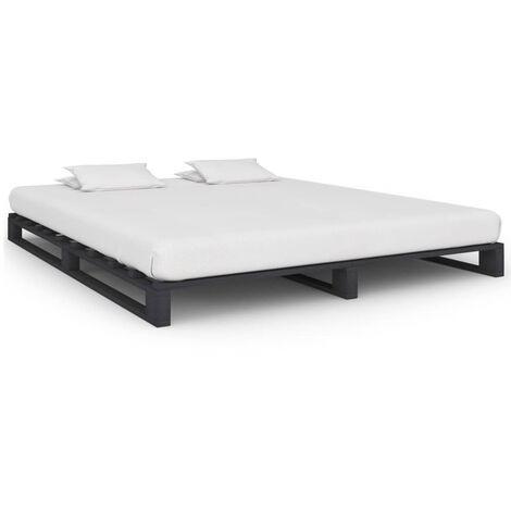 Cadre de lit de palette Moderne - Lit Adulte pour Couchage,facile à assembler Gris Bois de pin massif 160 x 200 cm -79508 (1/5)