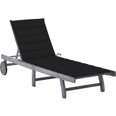 Chaise longue de jardin avec coussin  Bain de soleil  Transat  Fauteuil relax Gris Bois d'acacia solide DHNET7048923 (1/5)