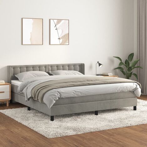 Lit adulte Moderne,Lit à sommier tapissier et matelas Gris clair 160x200cm Velours -37469 (1/5)