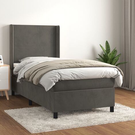 Ensemble Lit Adulte avec Sommier et Matelas confortable,Lit à sommier tapissier et matelas Gris foncé 90x190 cm Velours -BVN70416 (1/5)
