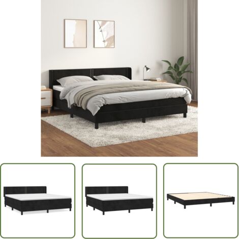 The Living Store Sommier à lattes de lit avec matelas Noir 180x200 cm Velours - Lit Double - Lit Velours - Lit Design - Matelas À Ressorts Ensachés - Literie Luxe (1/5)