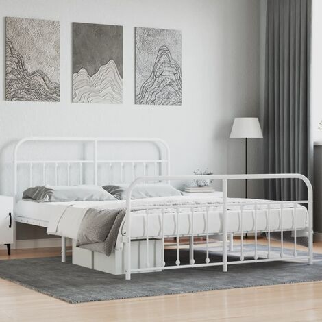 Lit adulte avec tête de lit pour Couchage,Cadre de lit métal/pied de lit blanc 183x213cm -BV54863 (1/5)
