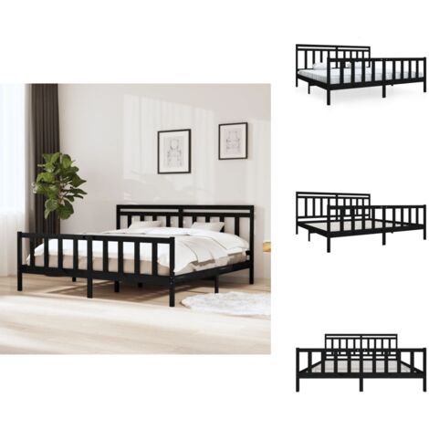 Cadre de lit sans matelas noir bois massif 200x200 cm - Cadre De Lit - Lit Double - Lit En Bois Massif - Meuble Chambre - Décoration Chambre (1/5)
