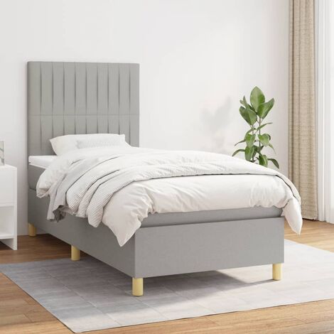 Ensemble Lit Adulte avec Sommier et Matelas confortable,Lit à sommier tapissier et matelas Gris clair 90x190 cm Tissu -BVN21426 (1/5)