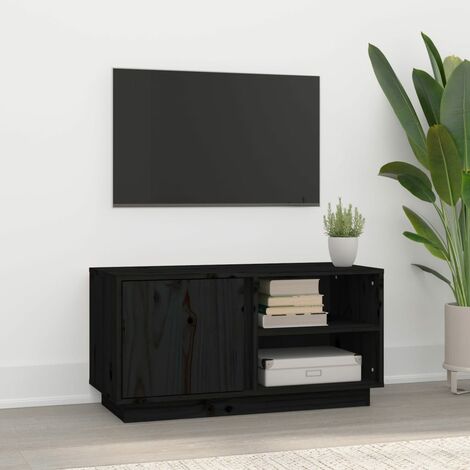 Meuble TV, Banc TV, Support pour Téléviseur, Meuble de Salon Noir 80x35x40,5 cm Bois de pin massif YHJ39739 (1/5)
