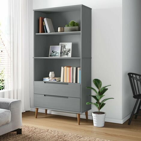 Bibliothèque, Étagère de Rangement, Meuble pour Dossier, Armoire de Rangement MOLDE Gris 85x35x170,5 cm Bois massif de pin AXZ73687 (1/5)