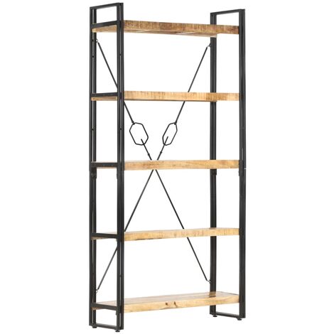 Bibliothèque, Étagère de Rangement, Meuble pour Dossier, Armoire de Rangement 5 niveaux 90x30x180 cm Bois solide de manguier AXZ50605 (1/5)