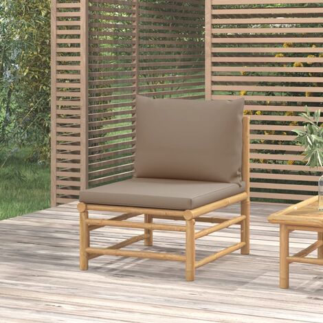 Canapé central de jardin, Canapé d'extérieur, Banc de jardin avec coussins taupe bambou MJU8017 (1/5)