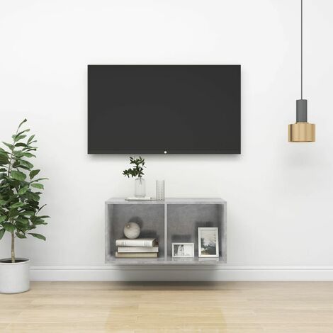 Meuble TV mural, Banc TV, Meuble TV suspendu, Lowboard Gris béton 37x37x72 cm Aggloméré YHJ26864 (1/5)