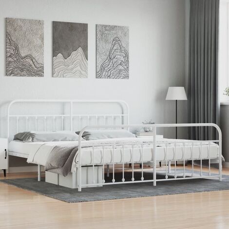 Lit adulte avec tête de lit pour Couchage,Cadre de lit métal/pied de lit blanc 193x203cm -BV57462 (1/5)