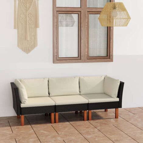 Canapé de jardin à 3 places, Canapé d'extérieur, Banc de jardin avec coussins Noir Résine tressée MJU8096 (1/5)