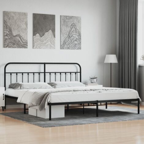 Lit double-200 x 200 cm, Cadre de lit, Lit adulte, Structure de lit métal avec tête de lit noir 200x200 cm PDKEI37909 (1/5)