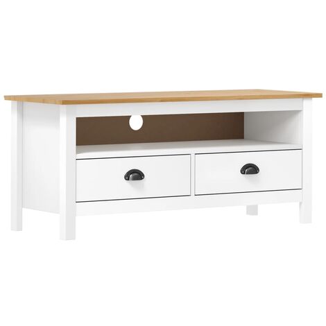 Meuble TV de Salon Armoire Télévision Banc TV Hill Range Blanc 110x40x47 cm Bois de pin solide -FR23194 (1/5)