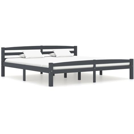 Lit Adulte Cadre de lit magnifique pour Chambre,Matériau durable Gris foncé Bois de pin massif 200x200 cm -51212 (1/5)