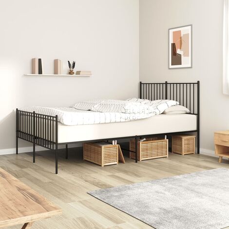 Lit Adulte avec tête de lit magnifique - Cadre de lit métal pour Chambre,Matériau durable/pied de lit noir 135x190 cm -83451 (1/5)