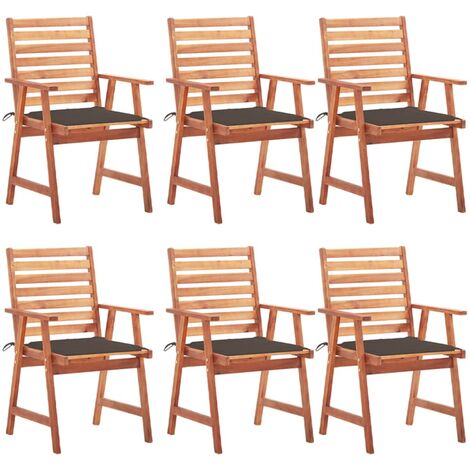 Lot de 6 Chaises à dîner d'extérieur,Fauteuils de Salle à Manger avec coussins Acacia massif -TF75768 (1/5)